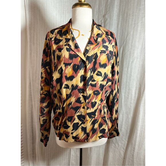 Liz Claiborne | Women’s | Blouse | M | Vintage Y2K Cheetah Print Button-Down Blo - Picture 1 of 5